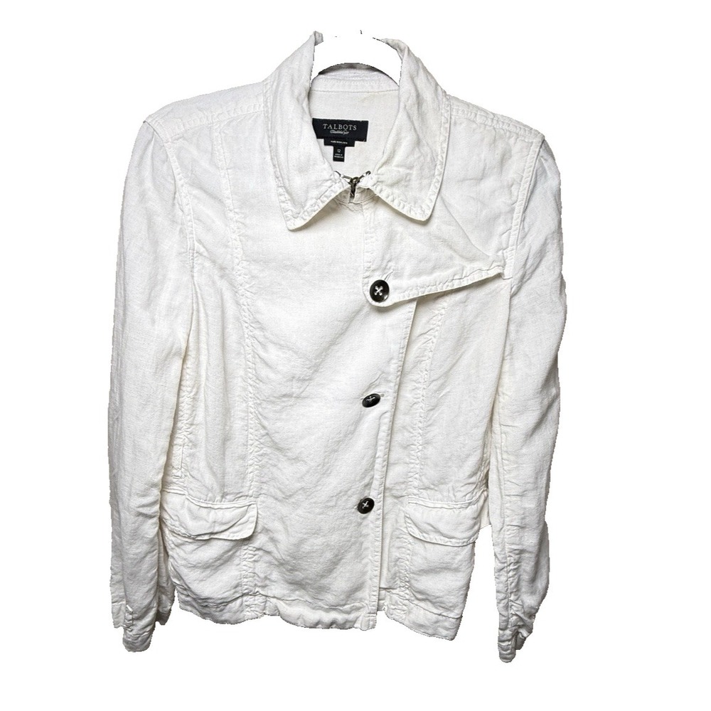 Talbots White Pure Irish Linen Jacket Womens 12 Lightweight Blazer Spring Summer